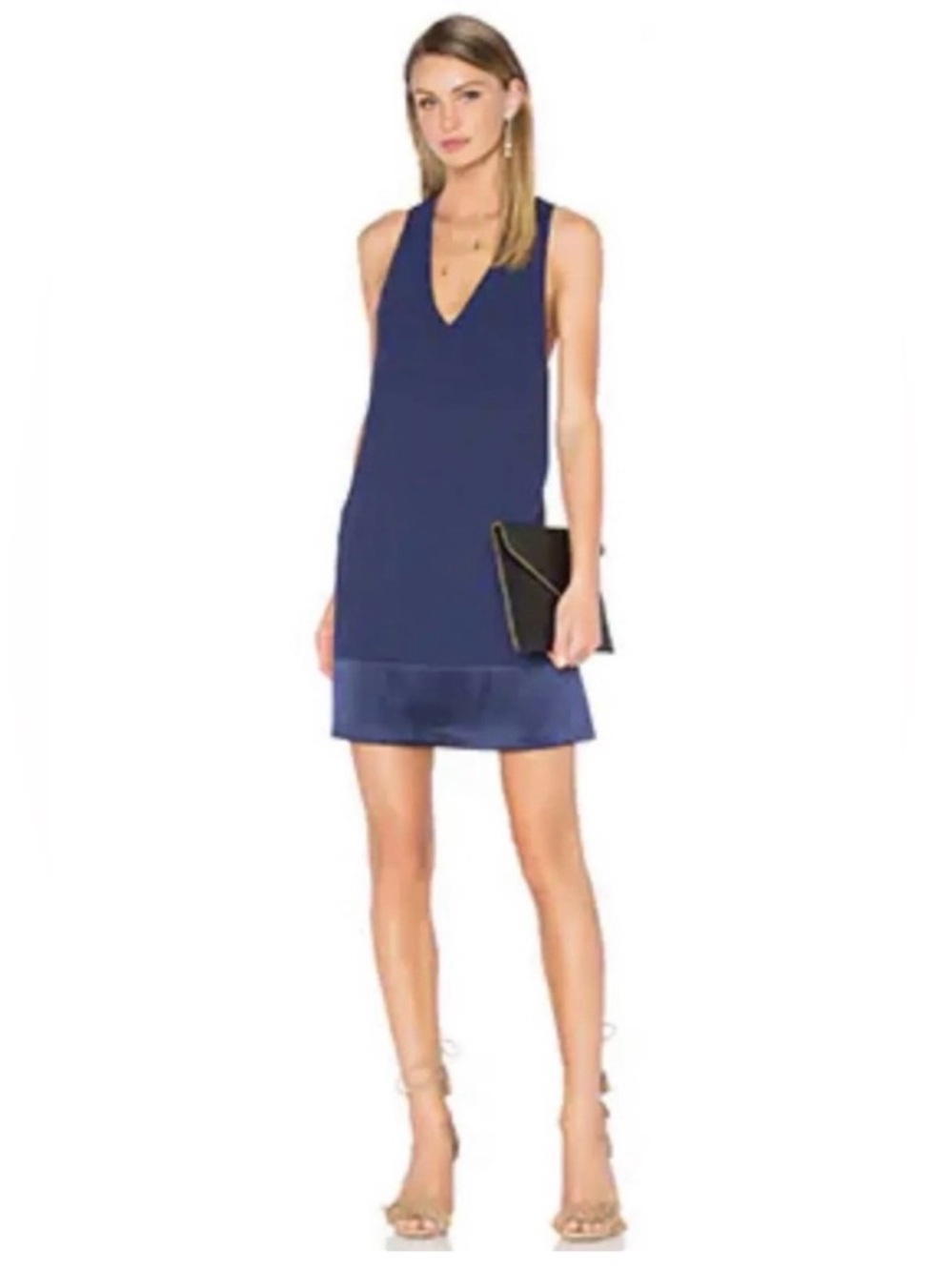 Alice + Olivia—Daralee Mini Trapeze Dress, Indigo/Navy, M, Deep V Neckline
